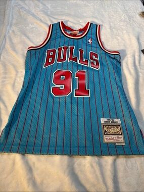 Mitchell & Ness Teal Chicago Bulls #91 Rodman Hardwood Classics Jersey